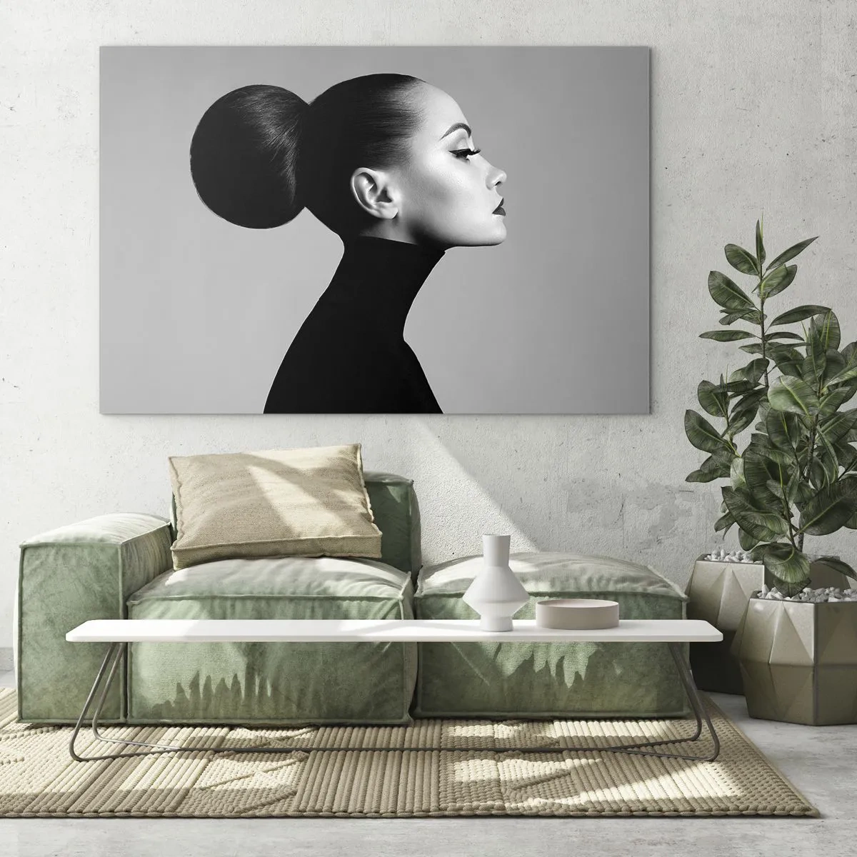 Impression sur verre - Image sur verre - Femme élégante en noir sur fond gris - 100x70cm - Néfertiti moderne - Décoration murale moderne pour le salon et la chambre ARTTOR