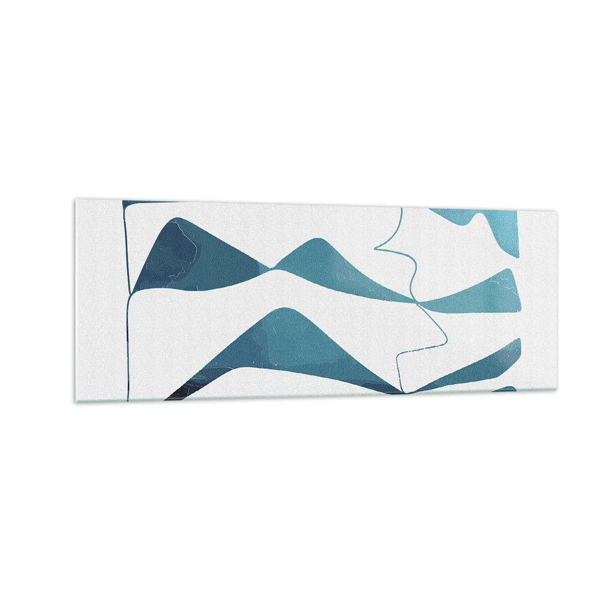 Impression sur verre - Image sur verre - Formes abstraites dans des tons de bleu sur fond blanc - 140x50cm - Abstraction : composé turquoise - Décoration murale moderne pour le salon et la chambre ARTTOR