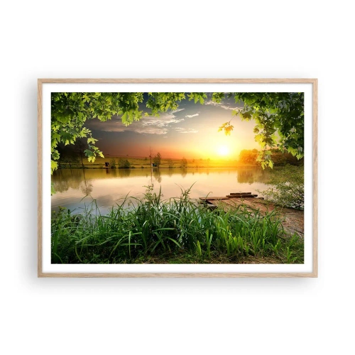 Affiche dans un chêne clair - Poster - Paysage dans un cadre verdoyant - 100x70 cm