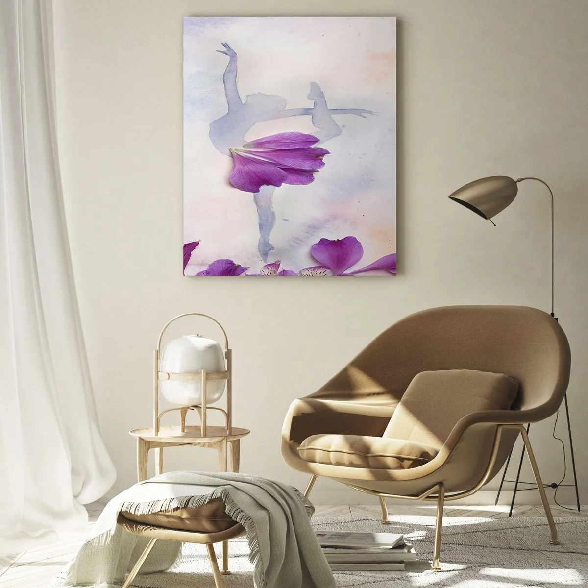 Impression sur verre - Image sur verre - Silhouette d'une ballerine avec une fleur dans une composition artistique - 50x70cm - Délicat comme une fleur - Décoration murale moderne pour le salon et la chambre ARTTOR