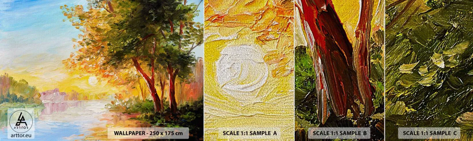 Échantillon de Papier Peint Premium Sand - Et in Arcadia ego - Paysage, Rivière, Rayons du soleil - 100x30 cm