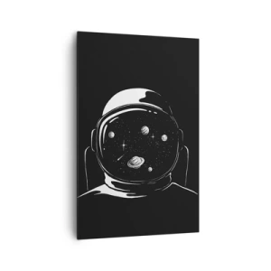 Impression sur toile - Image sur toile - Un casque d'astronaute minimaliste avec vue sur l'espace - 80x120cm - Sympa la vue - Décoration murale moderne pour le salon et la chambre ARTTOR
