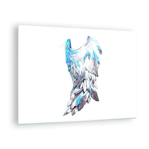 Impression sur verre - Image sur verre - Ailes d'ange dans les tons de bleu et de gris - 70x50cm - j'ai besoin d'ailes - Décoration murale moderne pour le salon et la chambre ARTTOR