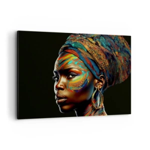 Impression sur toile - Image sur toile - Portrait d'une femme avec un motif coloré et un turban - 120x80cm - reine africaine - Décoration murale moderne pour le salon et la chambre ARTTOR