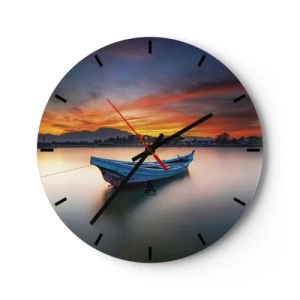 Horloge murale - Pendule murale - Un bateau sur une eau calme au coucher du soleil - 30x30cm - Une bonne nuit arrive - Décoration murale moderne pour le salon, la cuisine et la chambre ARTTOR