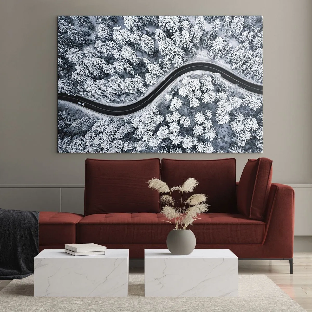 Impression sur verre - Image sur verre - À travers une forêt d'hiver - 70x50 cm