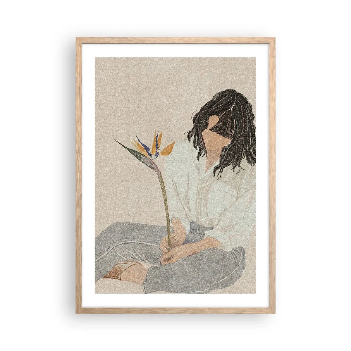 Affiche dans un chêne clair - Poster - Portrait avec une fleur exotique - 50x70 cm
