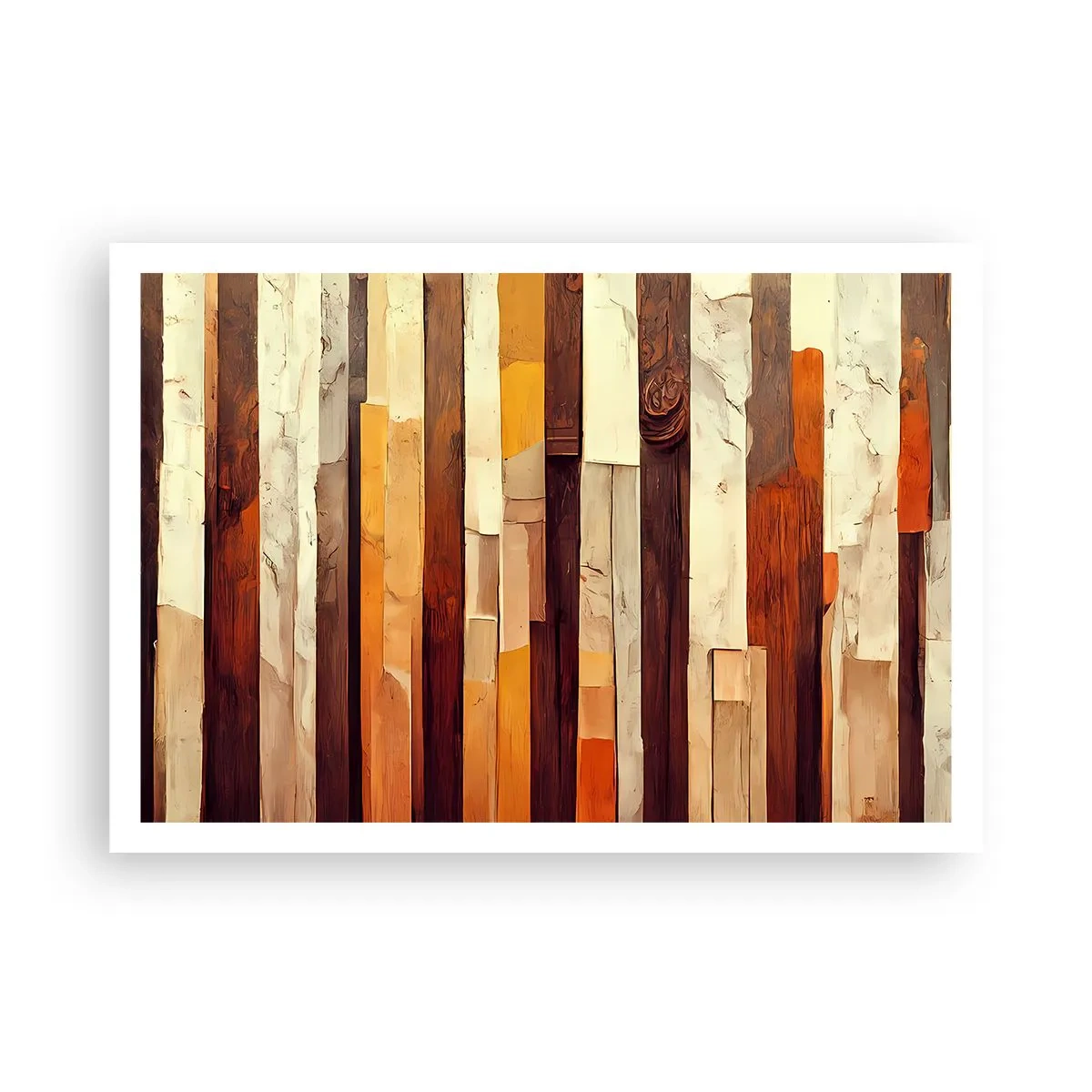 Affiche - Poster - Composition géométrique dans les tons de bois et d'or - 100x70cm - Hymne des arbres forestiers - Décoration murale moderne pour le salon et la chambre ARTTOR