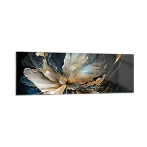 Impression sur verre - Image sur verre - Une fleur dans les tons or et bleu marine sur fond noir - 160x50cm - Fleur de fougère de conte de fées - Décoration murale moderne pour le salon et la chambre ARTTOR
