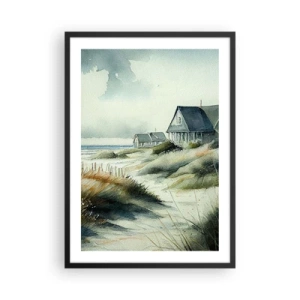 Affiche dans un cadre noir - Poster - Maison de plage aquarelle avec vue sur la mer - 50x70cm - Loin de l'agitation - Décoration murale moderne pour le salon et la chambre ARTTOR