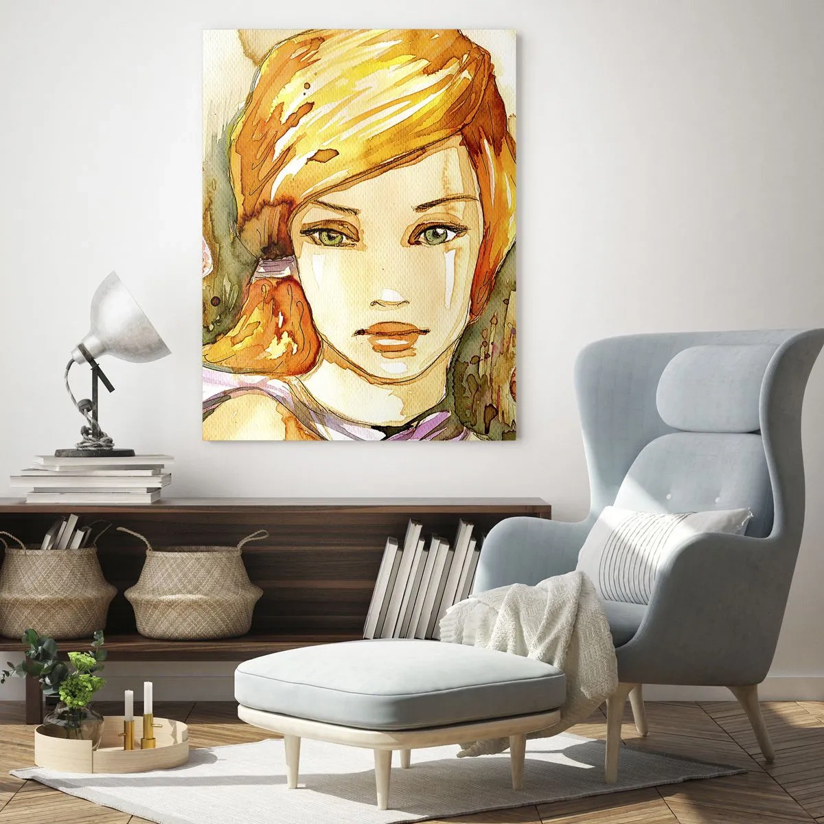 Impression sur verre - Image sur verre - Portrait d'une femme aux couleurs aquarelles au regard intense - 70x100cm - Un regard émeraude qui calme la colère - Décoration murale moderne pour le salon et la chambre ARTTOR