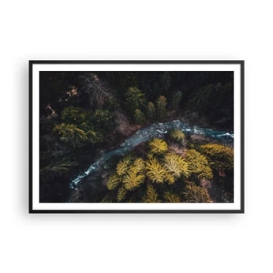 Affiche dans un cadre noir - Poster - Vue d'en haut d'une forêt avec une rivière sinueuse - 100x70cm - De plus en plus vite - Décoration murale moderne pour le salon et la chambre ARTTOR