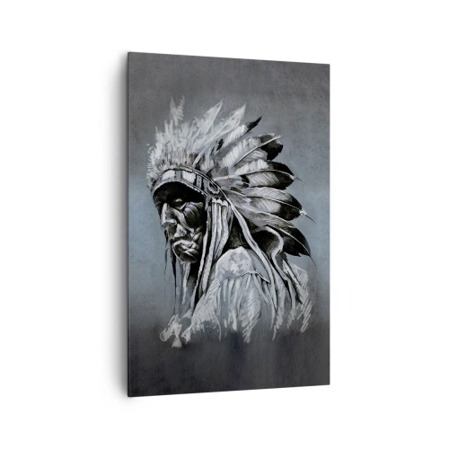 Impression sur toile - Image sur toile - Portrait d'un chef indien portant une coiffe traditionnelle - 80x120cm - Retour aux sources - Décoration murale moderne pour le salon et la chambre ARTTOR