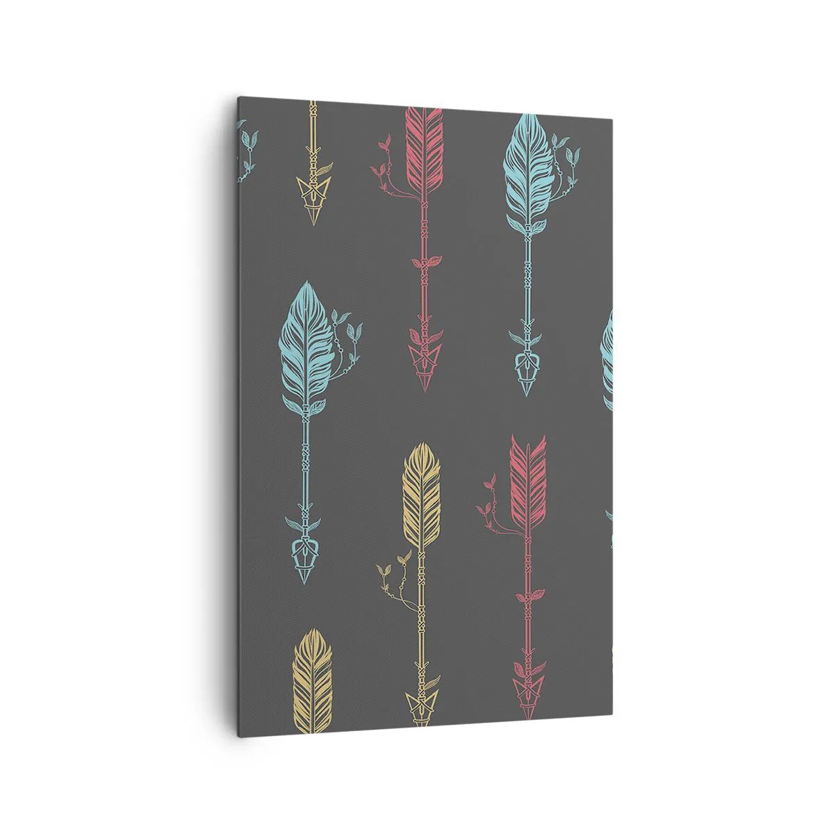 Impression sur toile - Image sur toile - Motif de flèche stylisée aux couleurs pastel sur fond sombre - 80x120cm - Dans l'ordonnance - Décoration murale moderne pour le salon et la chambre ARTTOR