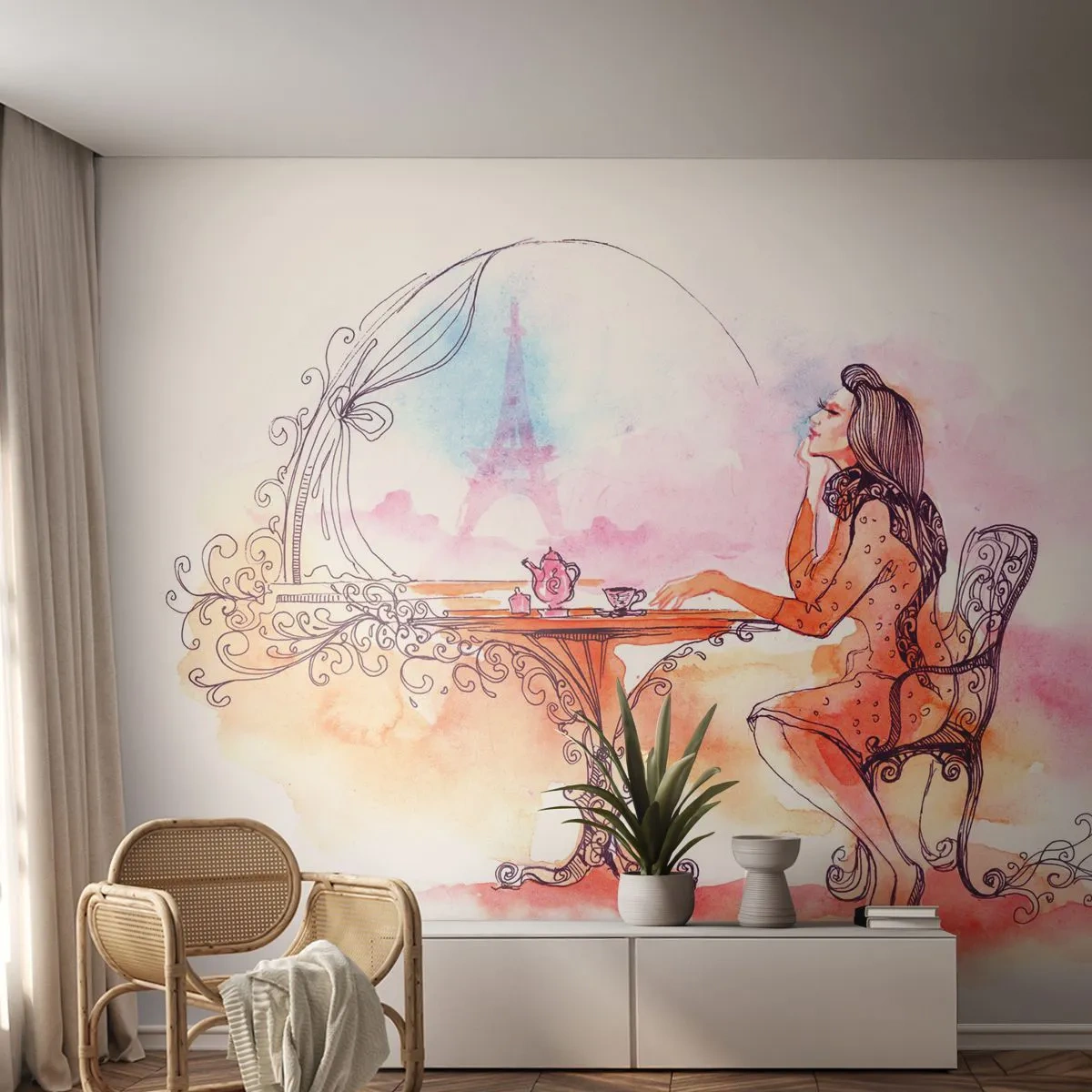 Papier Peint Autocollant Deluxe Sticker - Le chic parisien - Paris, Femme, tour Eiffel - 250x175 cm