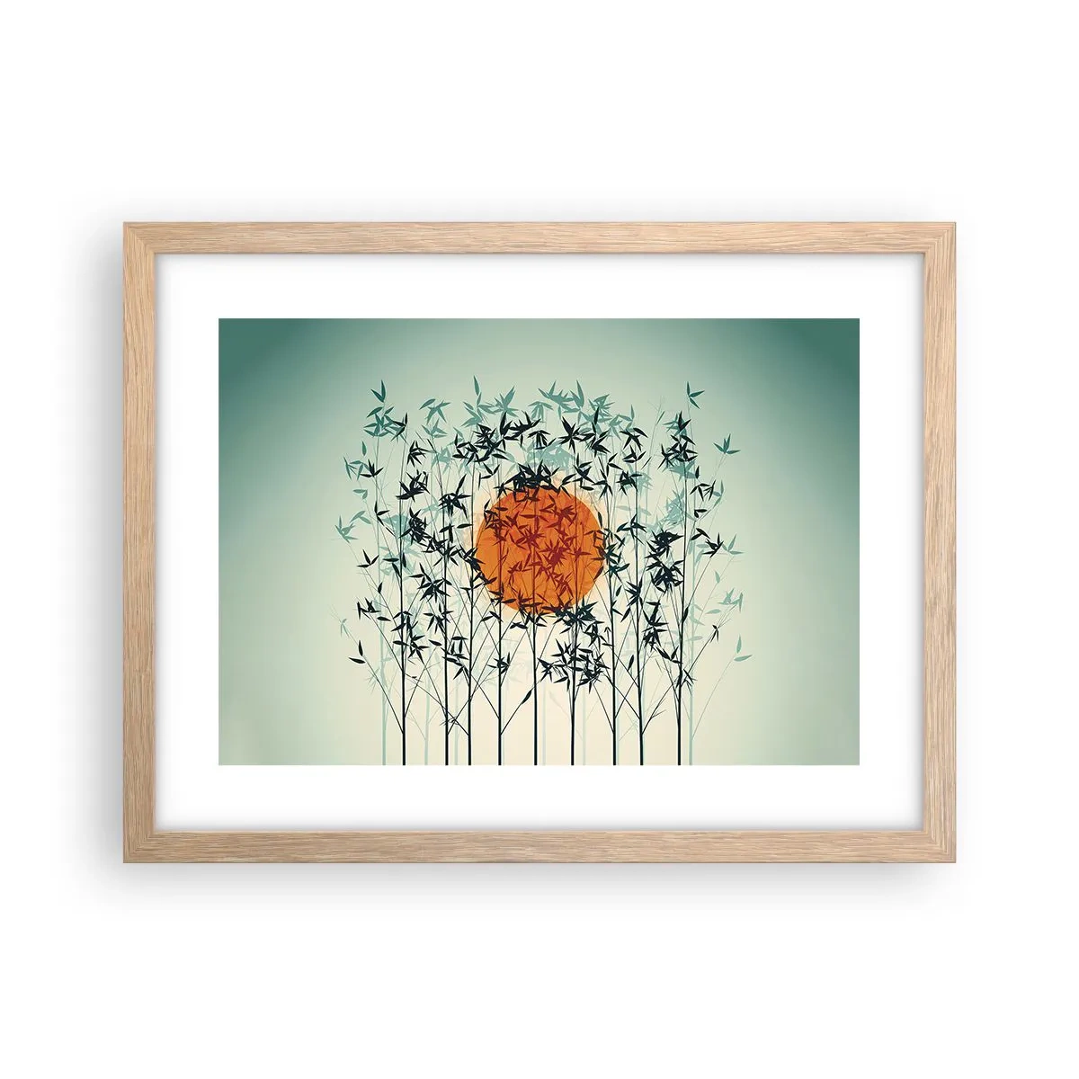 Affiche dans un chêne clair - Poster - Soleil japonnais - 40x30 cm