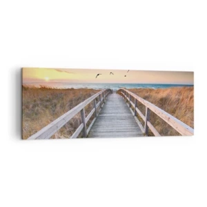 Impression sur toile - Image sur toile - Jetée en bois menant à la plage au coucher du soleil - 140x50cm - Envol des espaces - Décoration murale moderne pour le salon et la chambre ARTTOR