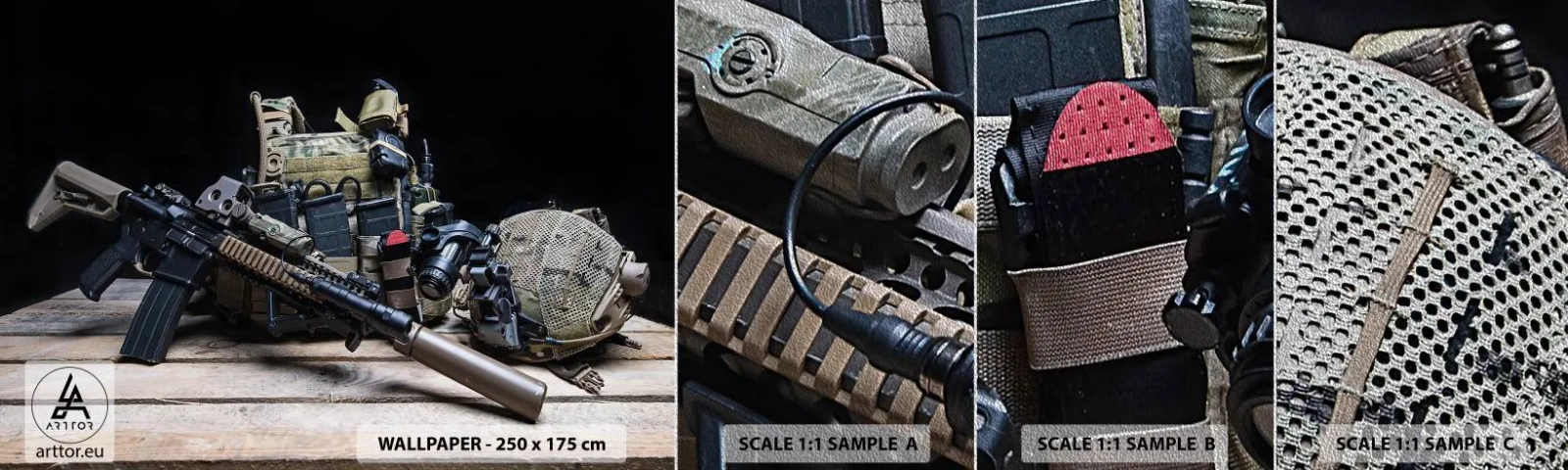 Échantillon de Papier Peint Premium Sand - Se reposer! - Militaire, Fusil, Arme - 100x30 cm