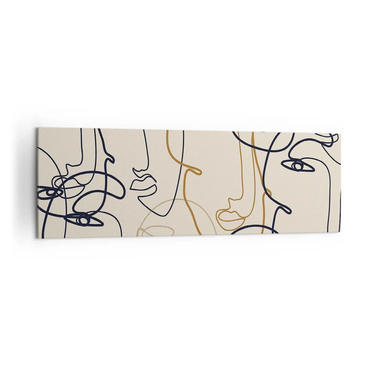 Impression sur toile - Image sur toile - Visages minimalistes au trait sur fond clair - 160x50cm - Portrait multiplié - Décoration murale moderne pour le salon et la chambre ARTTOR
