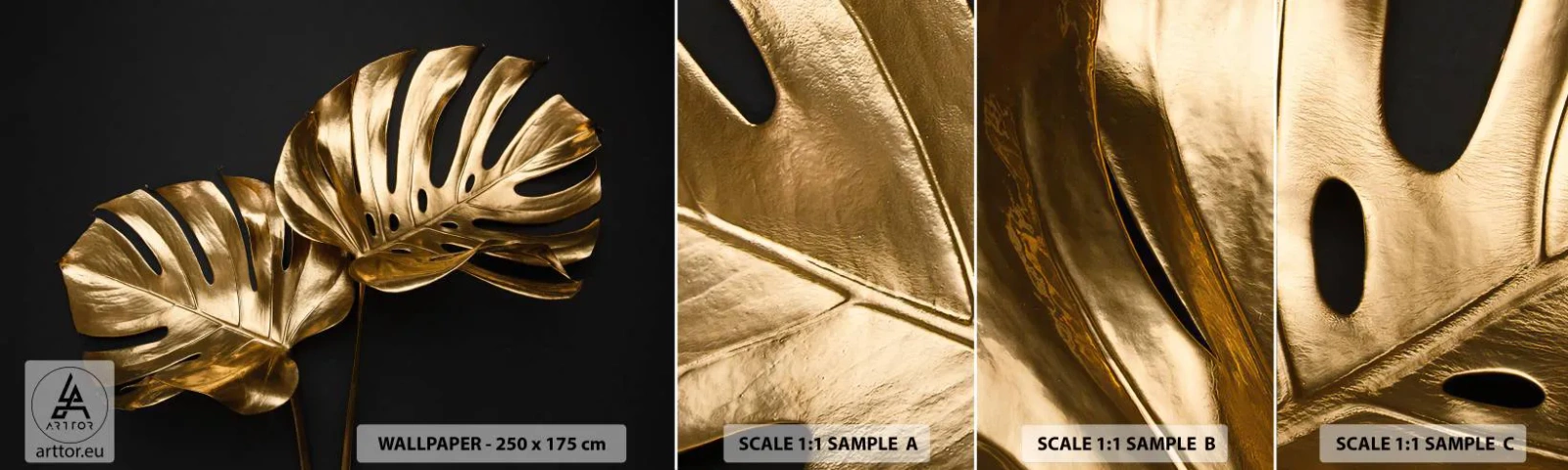 Échantillon De Papier Peint Standard Eco - Les trésors de la nature - Abstraction, Feuilles d'or, Feuille de monstre - 100x30 cm