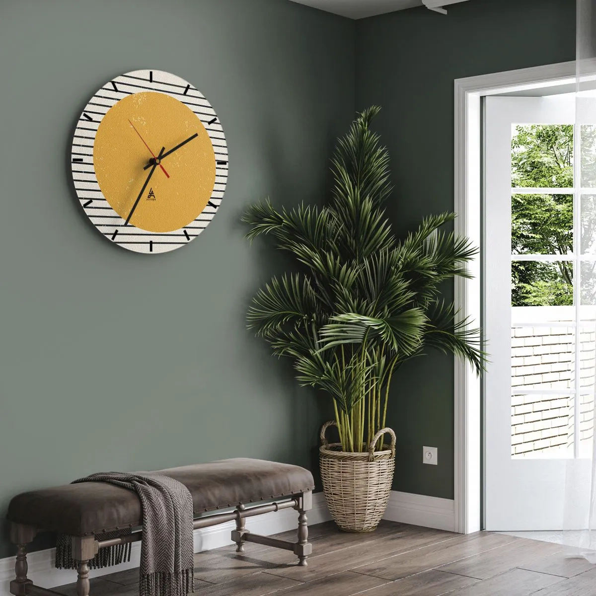 Horloge murale - Pendule murale - Un cercle orange sur un fond de rayures noires et blanches - 30x30cm - Le pouvoir de la simplicité - Décoration murale moderne pour le salon, la cuisine et la chambre ARTTOR