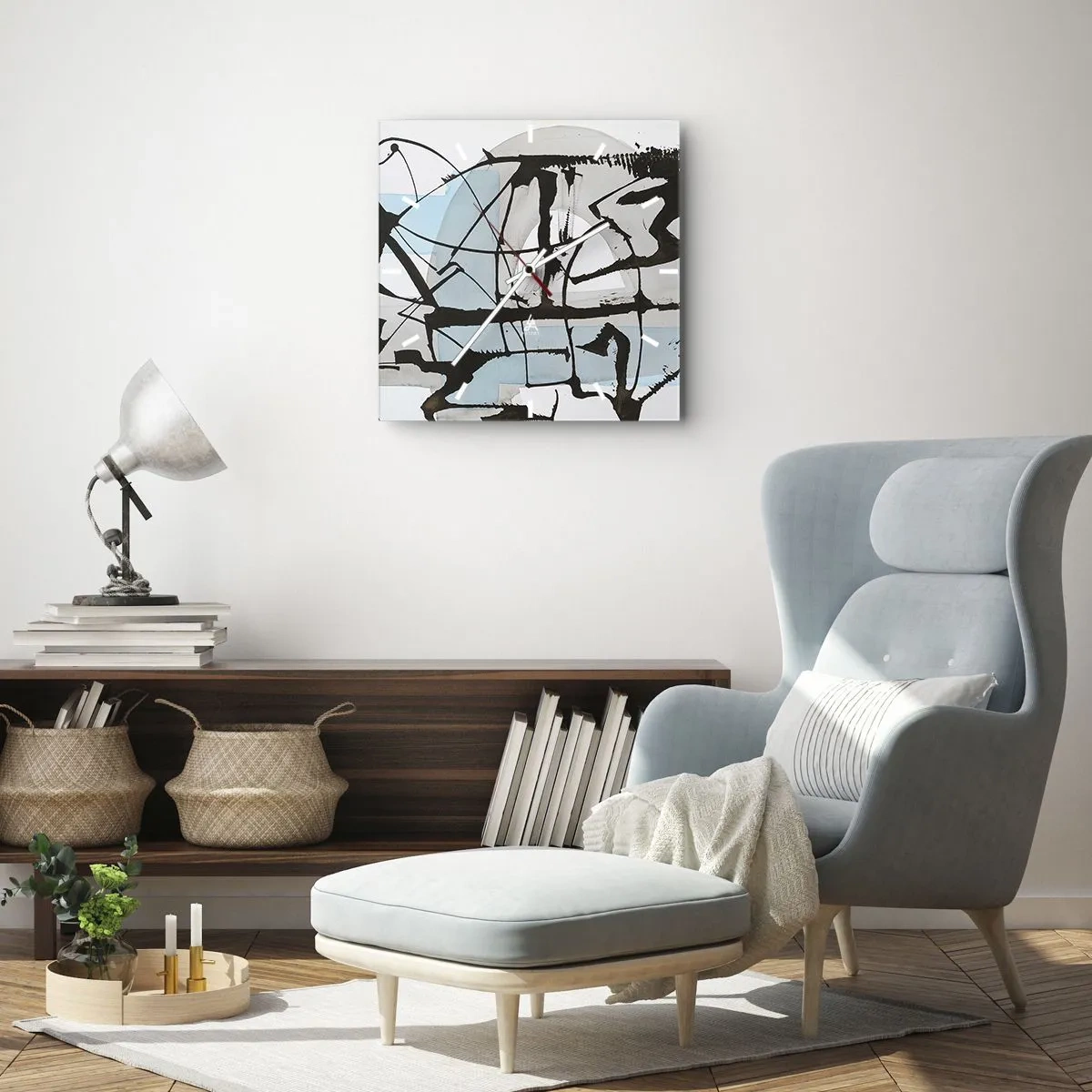 Horloge murale - Pendule murale - Lignes et formes abstraites en bleu et noir - 30x30cm - Bleu malgré tout - Décoration murale moderne pour le salon et la chambre ARTTOR