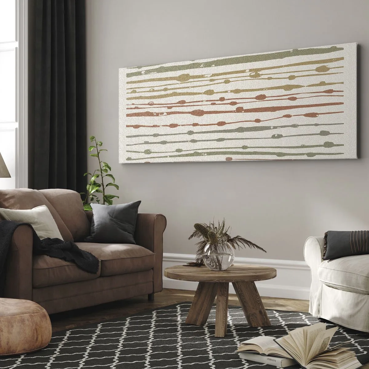Impression sur toile - Image sur toile - Un motif de lignes aux tons chauds sur un fond clair - 160x50cm - Notation musicale des couleurs - Décoration murale moderne pour le salon et la chambre ARTTOR