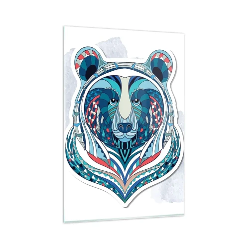 Impression sur verre - Image sur verre - Ours géométrique dans les tons bleu et rouge - 80x120cm - Vive le Groenland ! - Décoration murale moderne pour le salon et la chambre ARTTOR