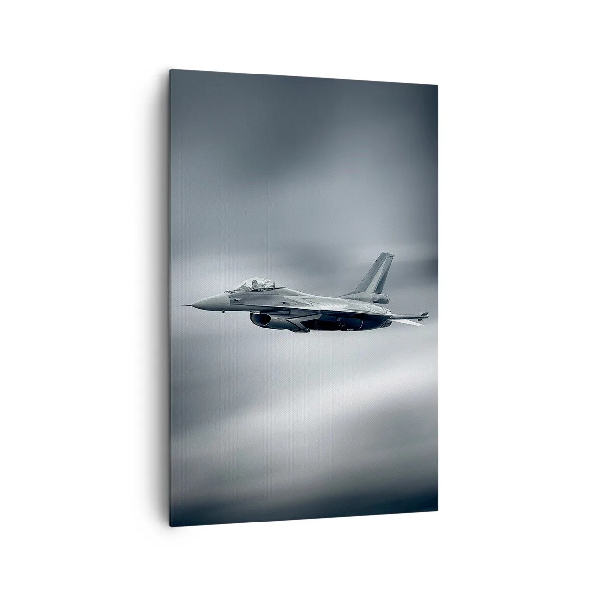 Impression sur toile - Image sur toile - Un avion de chasse en vol contre un ciel nuageux - 80x120cm - Acceptez-vous le défi? - Décoration murale moderne pour le salon et la chambre ARTTOR