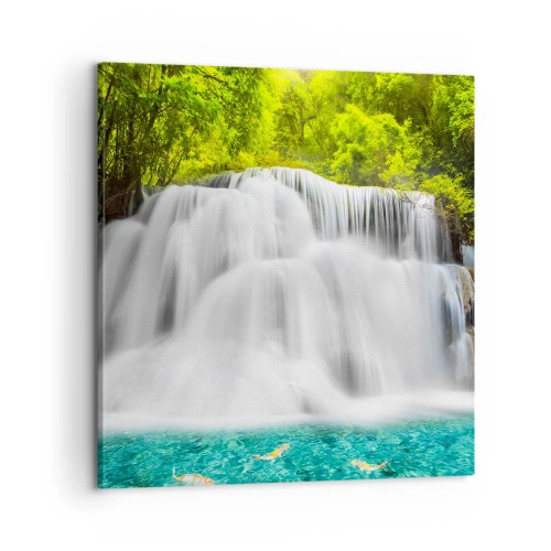 Impression sur toile - Image sur toile - Une cascade mousseuse du vert à l'azur - 60x60 cm