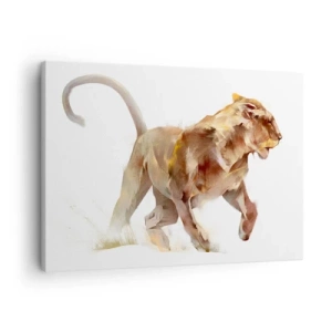 Impression sur toile - Image sur toile - Une lionne qui court dans une interprétation artistique - 70x50cm - Grâce sauvage - Décoration murale moderne pour le salon et la chambre ARTTOR