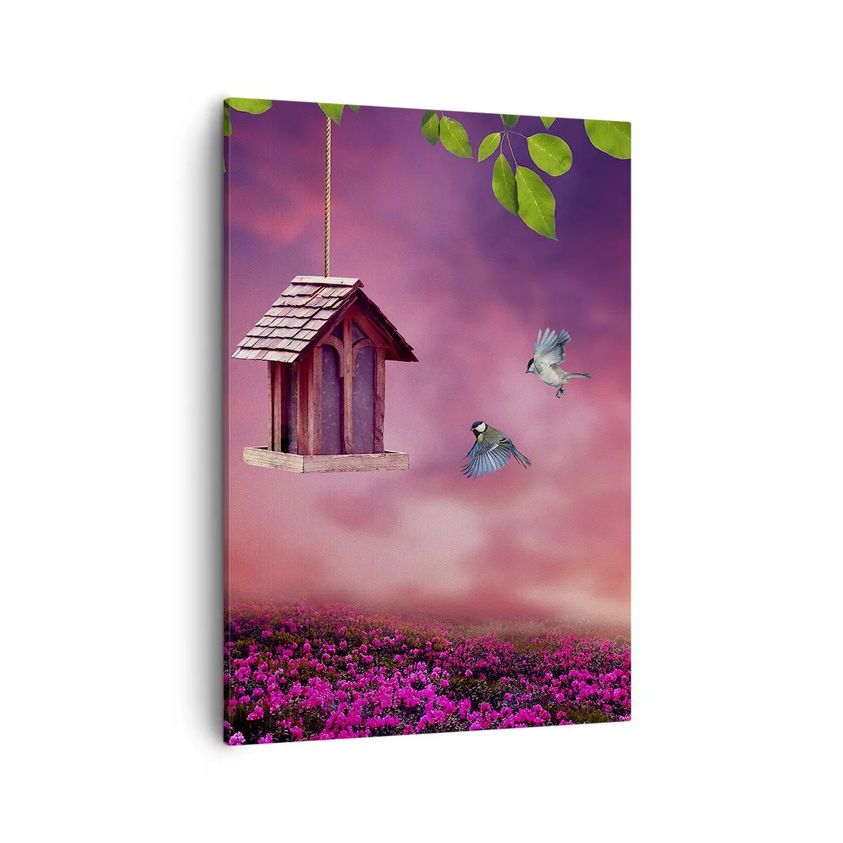 Impression sur toile - Image sur toile - Un paysage pittoresque avec un nichoir et un coucher de soleil - 50x70cm - Invitation à dîner - Décoration murale moderne pour le salon et la chambre ARTTOR