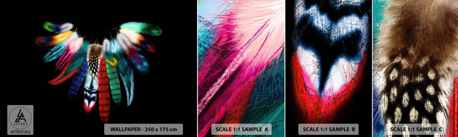 Échantillon de Papier Peint Autocollant Deluxe Sticker - Collier indien - Plume d'oiseau, Bohème, Graphique - 100x30 cm