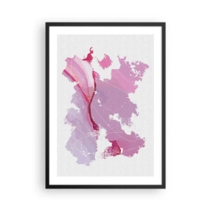 Affiche dans un cadre noir - Poster - Carte abstraite dans les tons de rose et de violet - 50x70cm - Carte du monde rose - Décoration murale moderne pour le salon et la chambre ARTTOR