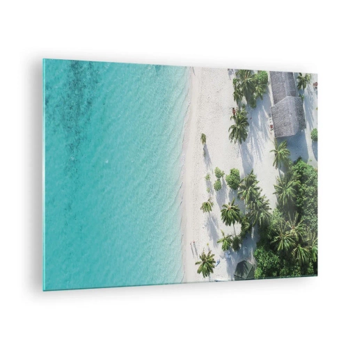 Impression sur verre - Image sur verre - Vue plongeante sur une plage tropicale avec des palmiers et une mer turquoise - 70x50cm - Vacances au paradis - Décoration murale moderne pour le salon et la chambre ARTTOR