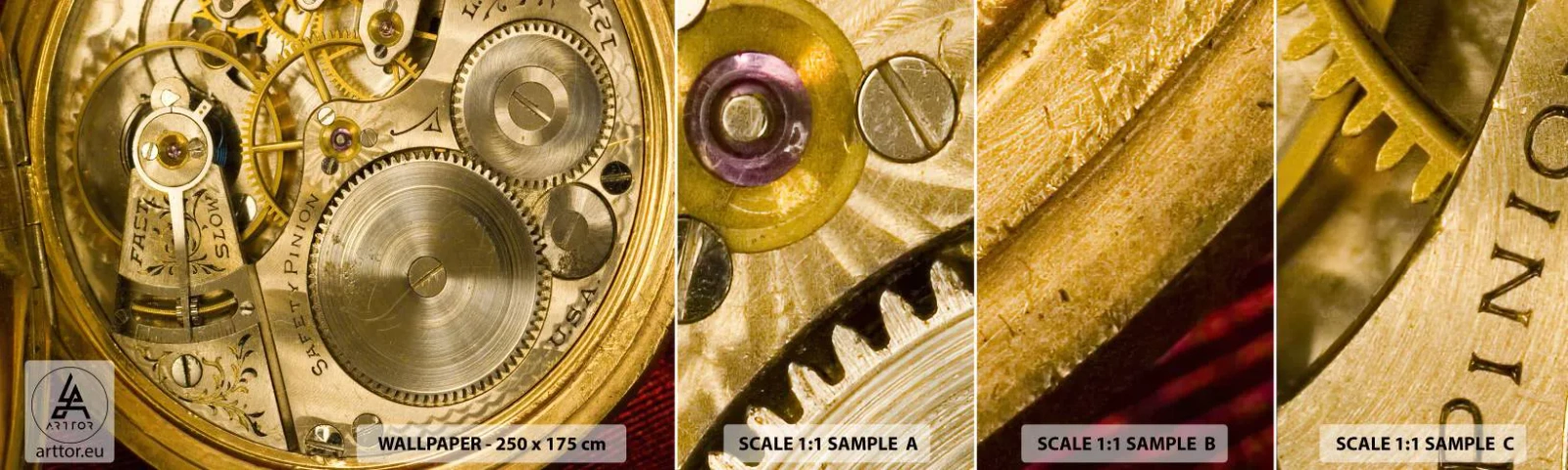 Échantillon De Papier Peint Standard Eco - Marcher avec son temps - Horloge, Mécanisme d'horloge, Ancien - 100x30 cm