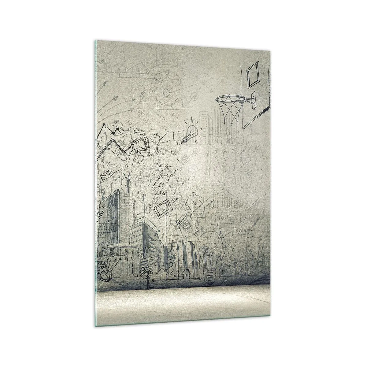 Impression sur verre - Image sur verre - Dessins et schémas sur fond de mur brut - 70x100cm - Ma vie fantastique en ville - Décoration murale moderne pour le salon et la chambre ARTTOR