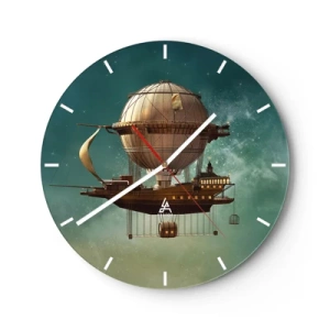 Horloge murale - Pendule murale - Un fantastique dirigeable rétro flottant dans les nuages - 30x30cm - Jules Verne vous salue - Décoration murale moderne pour le salon, la cuisine et la chambre ARTTOR