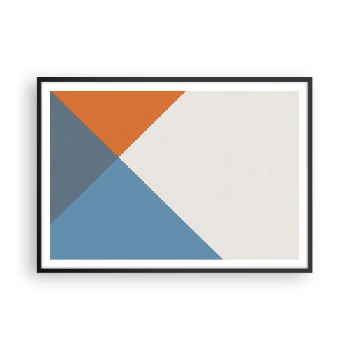 Affiche dans un cadre noir - Poster - Triangles géométriques dans les tons de bleu et d'orange - 100x70cm - Sous cette angle.... - Décoration murale moderne pour le salon et la chambre ARTTOR