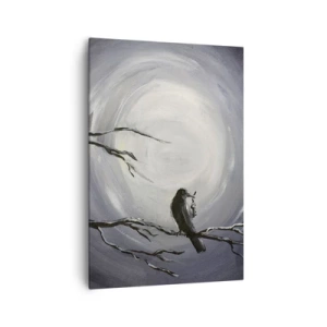 Impression sur toile - Image sur toile - Oiseau noir sur une branche au clair de lune - 70x100cm - La clé du mystère de la nuit - Décoration murale moderne pour le salon et la chambre ARTTOR