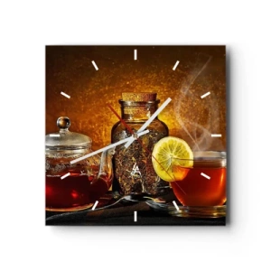 Horloge murale - Pendule murale - Thé dans une carafe en verre avec du citron et du thé en vrac - 30x30cm - Dans le style des maîtres hollandais - Décoration murale moderne pour le salon et la chambre ARTTOR