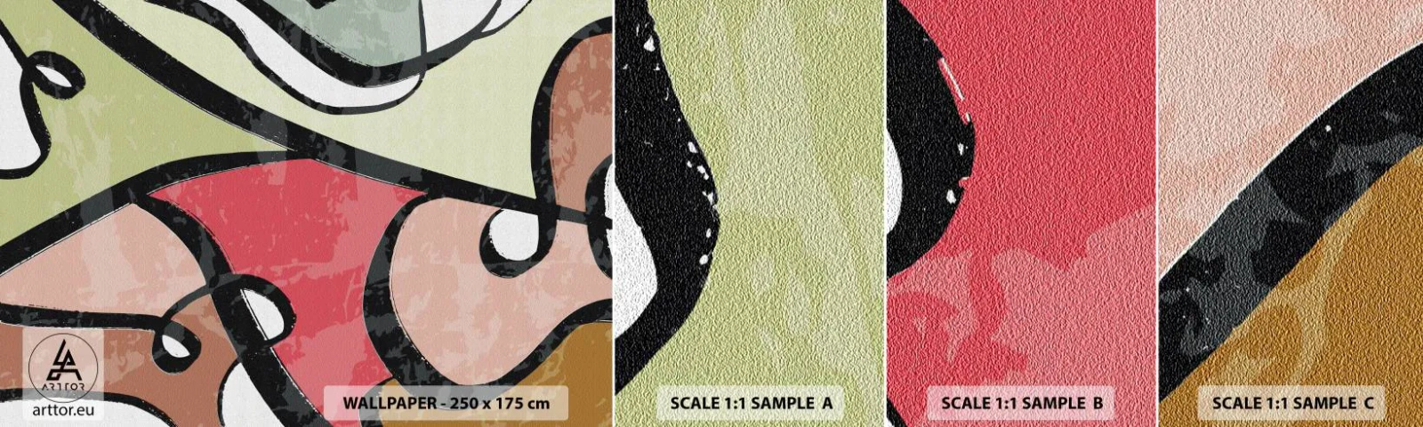 Échantillon de Papier Peint Autocollant Deluxe Sticker - Pirouettes parmi les couleurs - Abstraction, Morceau, Moderne - 100x30 cm