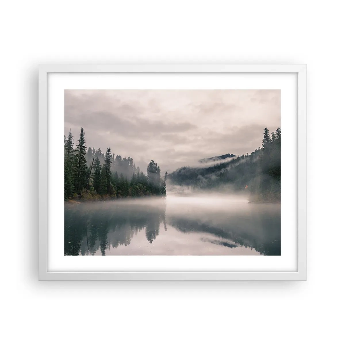 Affiche dans un cadre blanc - Poster - Reflet dans le brouillard - 50x40 cm