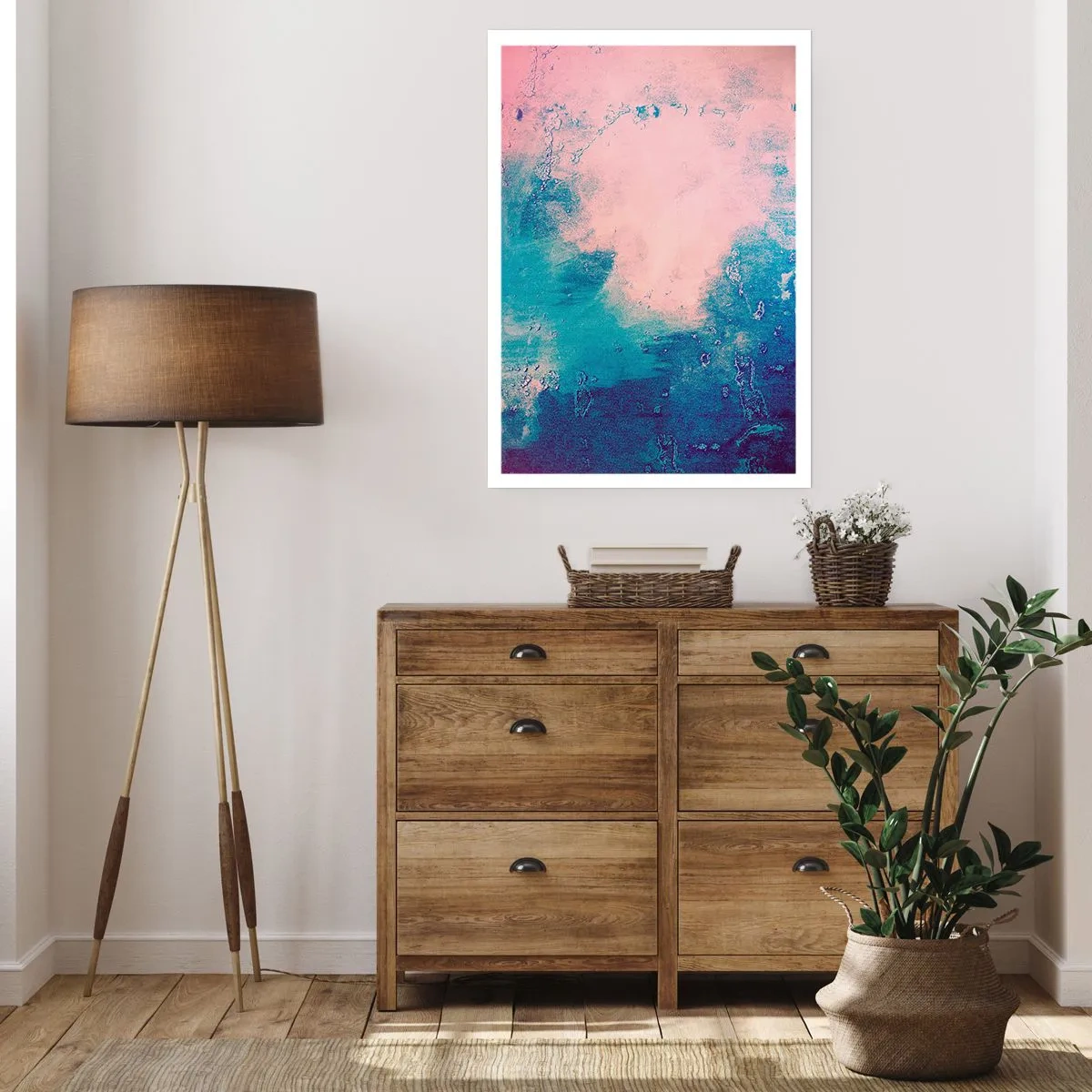 Affiche - Poster - Composition abstraite dans les tons bleus et roses - 50x70cm - Etreintes bleues - Décoration murale moderne pour le salon et la chambre ARTTOR