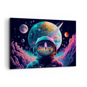 Impression sur toile - Image sur toile - Astronaute dans l'espace avec un paysage planétaire coloré - 100x70cm - Les philosophes n'en ont pas rêvé - Décoration murale moderne pour le salon et la chambre ARTTOR