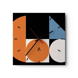 Horloge murale - Pendule murale - Motif géométrique avec des formes colorées sur fond noir - 30x30cm - Rangement de figures - Décoration murale moderne pour le salon et la chambre ARTTOR