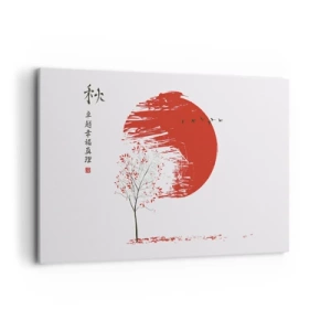 Impression sur toile - Image sur toile - Cercle rouge et arbre de style japonais - 120x80cm - Connaissez-vous ce pays ? - Décoration murale moderne pour le salon et la chambre ARTTOR