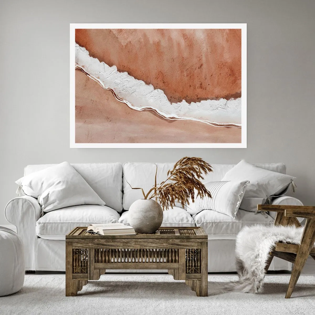 Affiche - Poster - Texture de sable avec des accents blancs - 100x70cm - Dans des couleurs de la terre - Décoration murale moderne pour le salon et la chambre ARTTOR