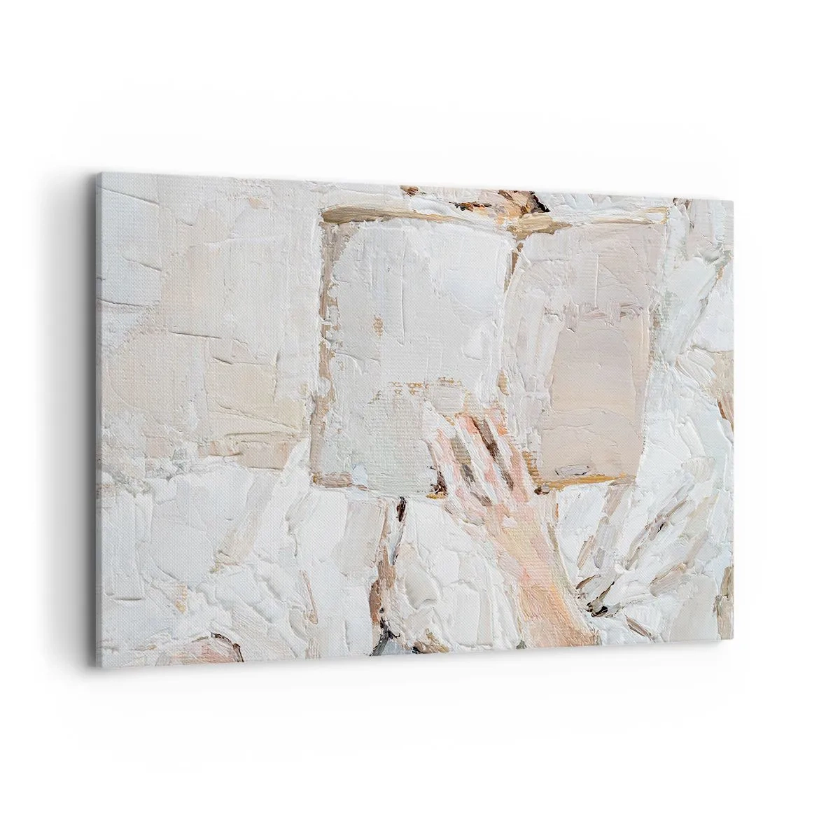Impression sur toile - Image sur toile - Une peinture impressionniste d'une main tenant un livre ouvert. - 100x70cm - Dans un autre monde - Décoration murale moderne pour le salon et la chambre ARTTOR