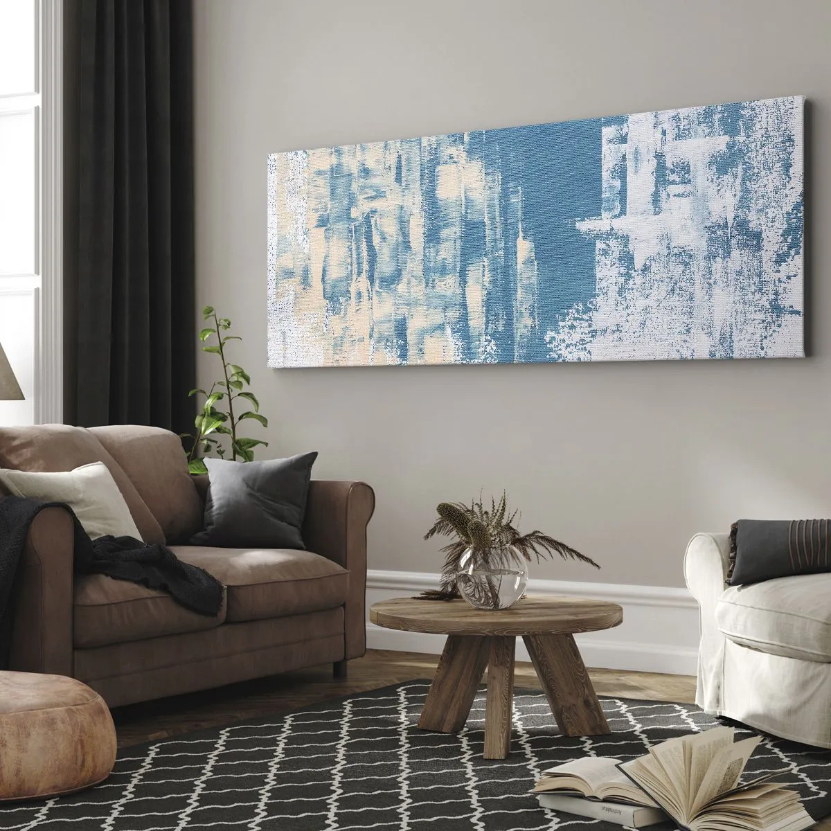 Impression sur toile - Image sur toile - Composition abstraite dans les tons de bleu et de blanc - 160x50cm - À travers un iceberg - Décoration murale moderne pour le salon et la chambre ARTTOR